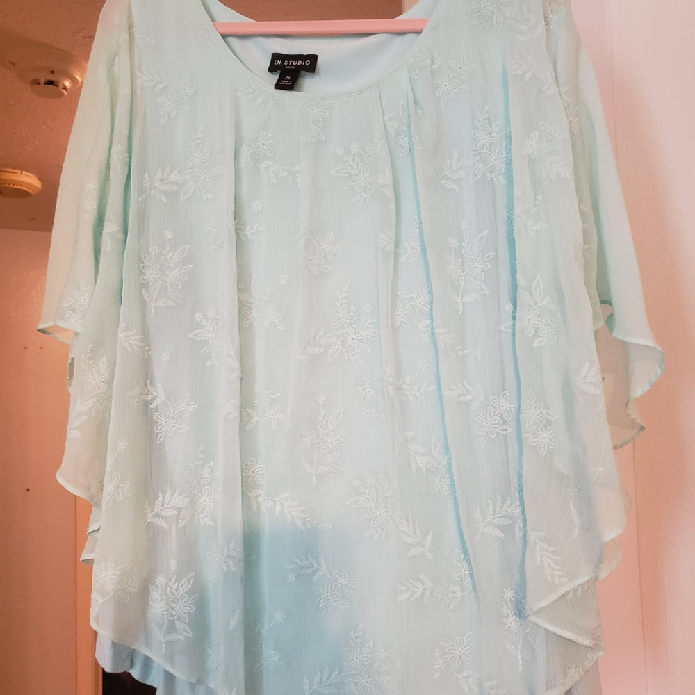Aqua Cape Sleeve Blouse